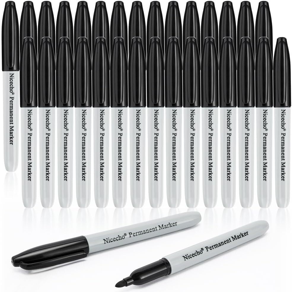 cecho Permanent Markers, Black Permanent Marker Pens, 30 Cou