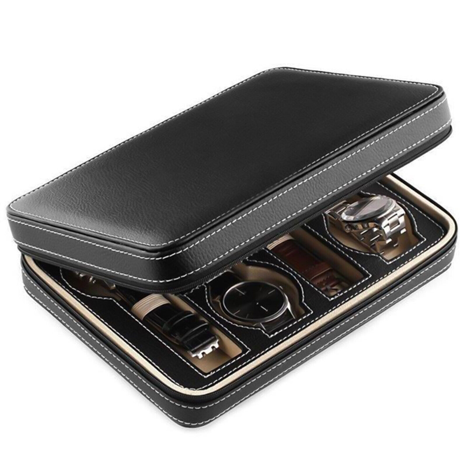 8 Slots Watch Box Display Organizer Storage Travel Watch Case +Zipper Dust-proof