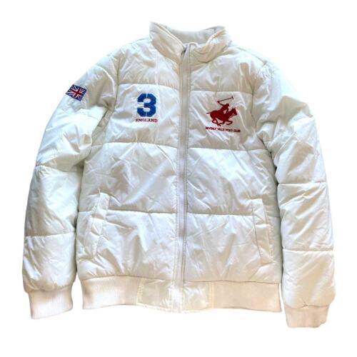BEVERLY HILLS POLO CLUB England #3 Embroidered Equestrian White Puffer Coat XL