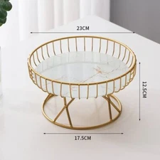 NNEDSZ Elegant Iron Art Glass Serving Tray（White Glass) – Round Design with Gold
