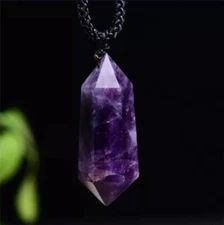 Natural Amethyst Crystal Hexagon Pendant Necklace for Meditation Healing
