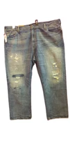 Ralph Lauren Men's Blue Hampton Relaxed Straight Distressed jeans, 50B x 30