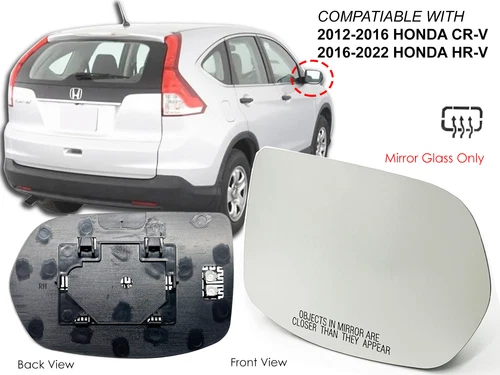 For Side Mirror Glass Heated Honda 2012-2016 CR-V 2016-2022 HR-V Passenger Side