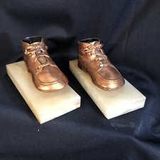 Baby Shoes Brass Bronze Copper Vintage Shoe Bookends Pair, Mid Century 50's