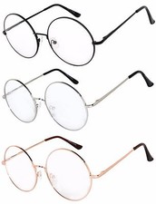 Retro Round Sunglasses 3 Pairs Mix Clear Lens Colored Metal Frame 56 mm