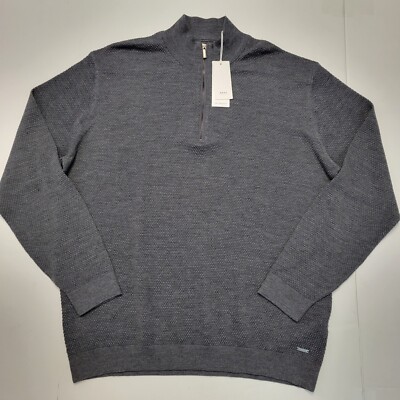 New $198 BRAX Quarter Zip Knit Sweater Men's 3XL Asphalt Gray 100% WOOL Steffen