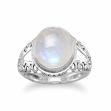 Sterling Silver Oxidized Ornate Rainbow Moonstone Ring