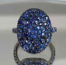 1.50 Ct Lab Created Round Blue Sapphire Wedding Cluster Ring 925 Sterling Silver