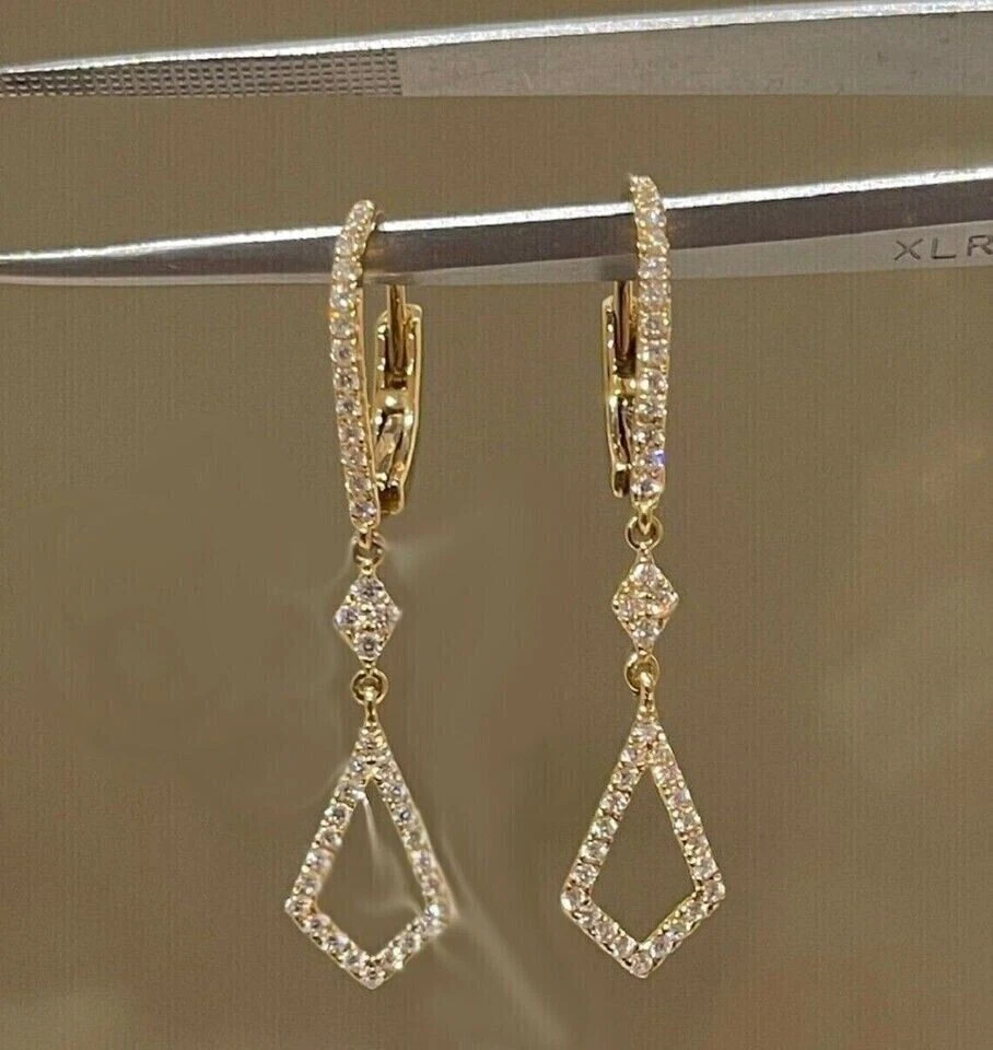 Runde Cut Simulierte Diamant Damen Tropfen/Ohrringe 14K Gelbgold Beschichtet - Bild 3 von 4