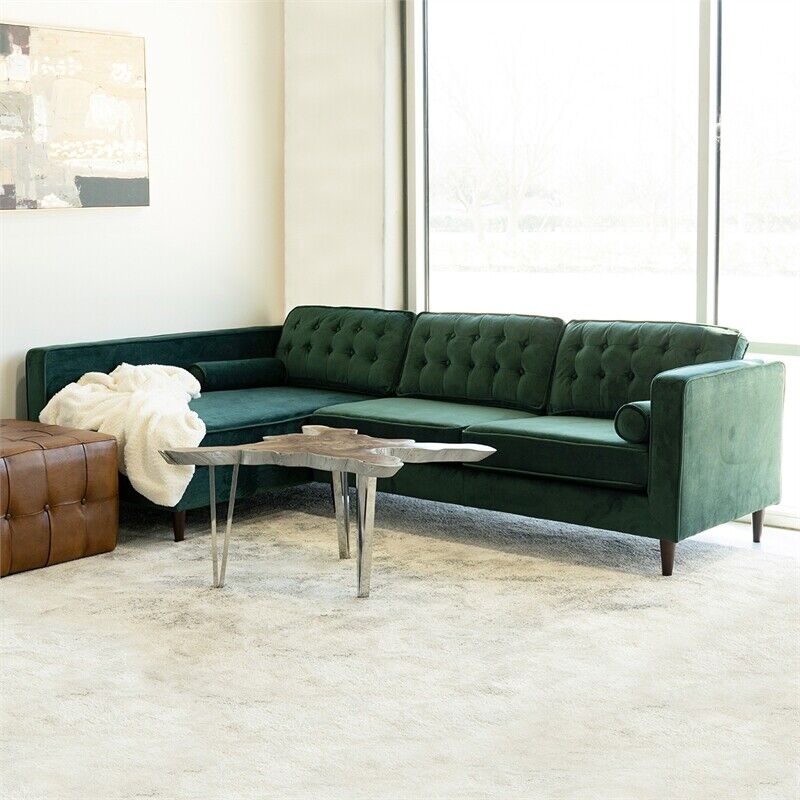 Mid Century Modern Owen Forest Green Sectional Sofa Left Facing