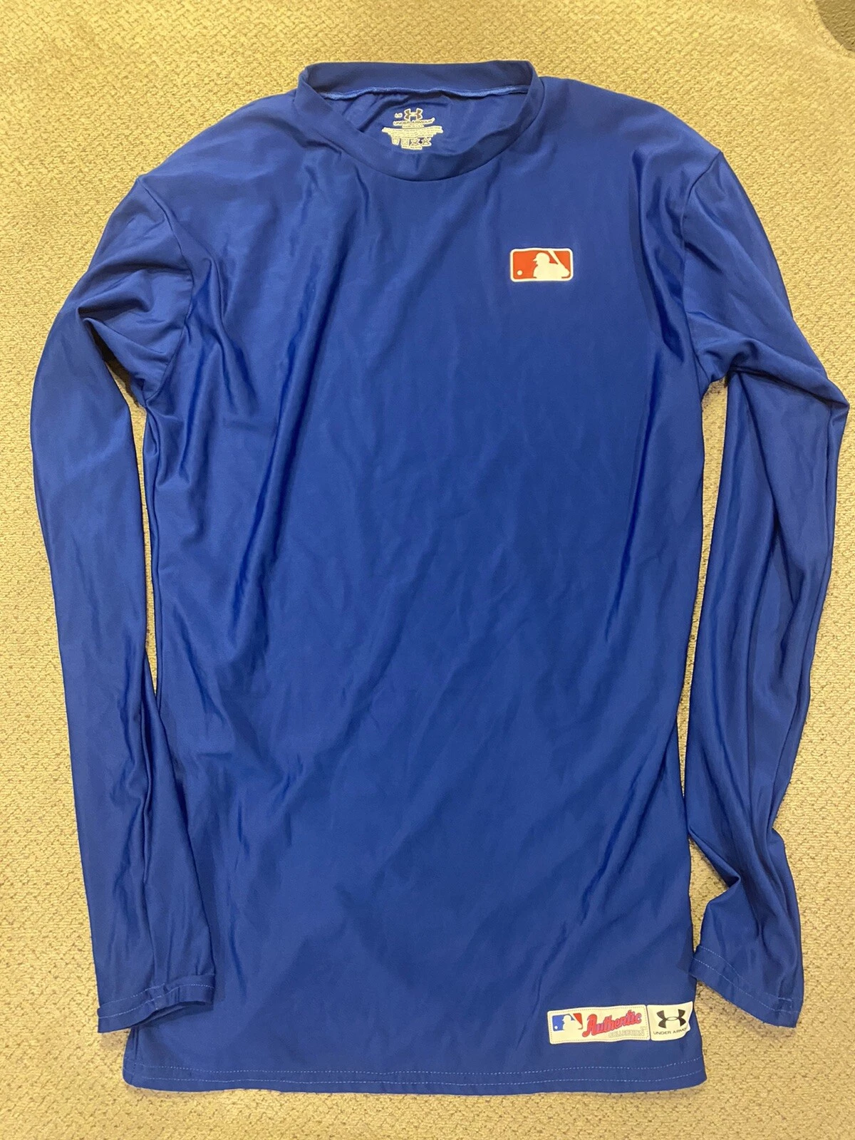 Mens Under Armour MLB Blue Baseball Long Sleeve Compression Shirt Large