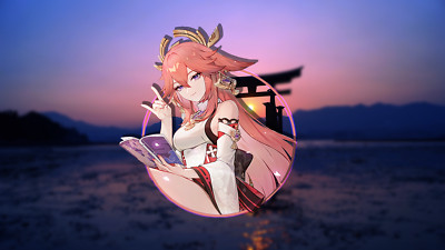 Anime pictureinpicture girls torii japan yae miko Playmat Gaming Mat Desk