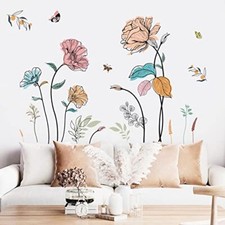 Watercolor Flower Wall Stickers Colorful Wildflower Floral Peel and Stick
