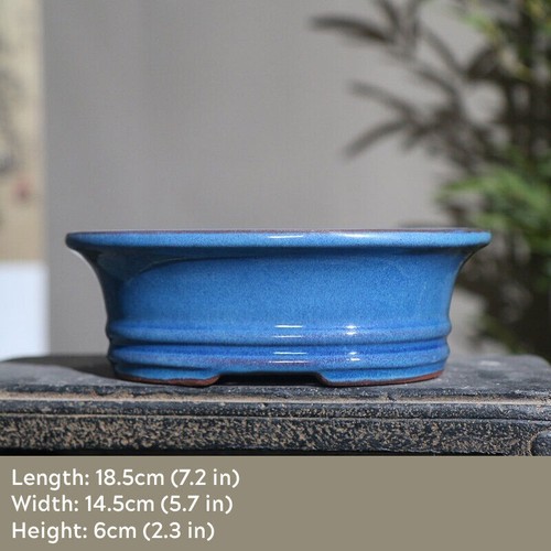 7" Large Quality Bonsai Pot Glazed Rectangular/Oval Chinese Purple Sand Ceramic - Picture 25 of 32