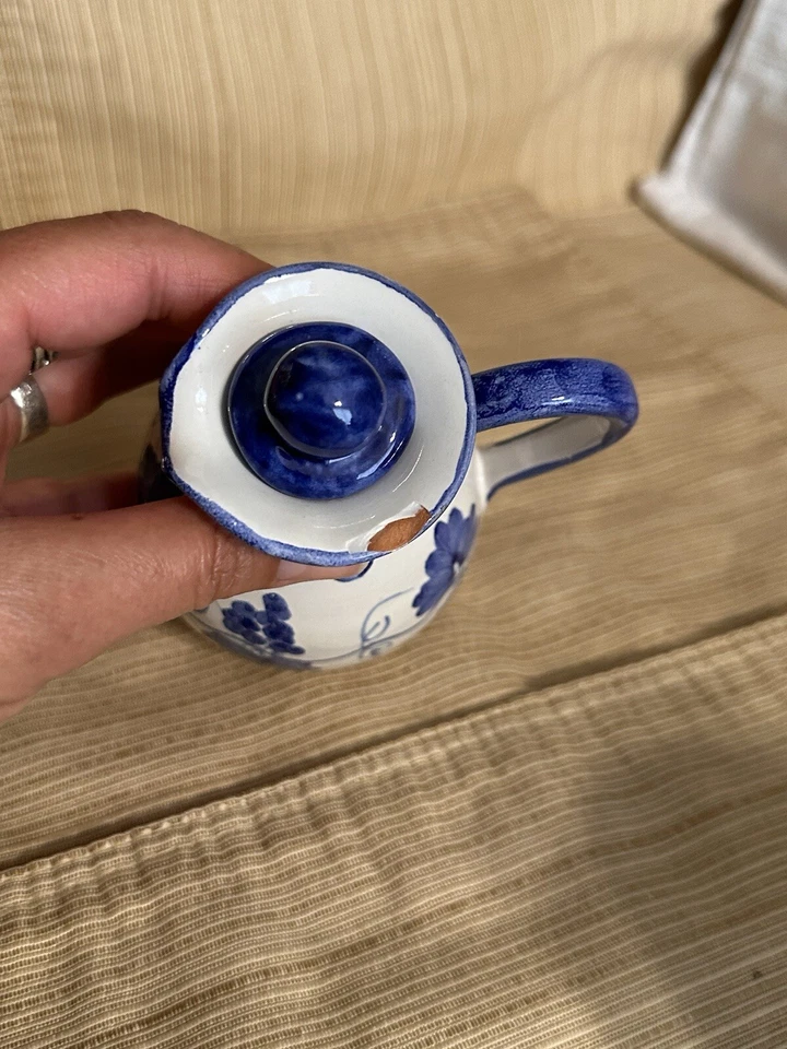 Vintage French Oil and Vinegar Vessels- Set of 2 Blue And White 6” - Image 4 of 4