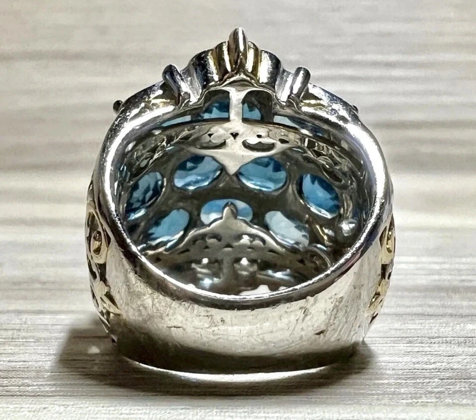 Gems En Vogue Three-Row London Blue Topaz Wide Band Cluster Ring, Size 5 - Image 4 of 4