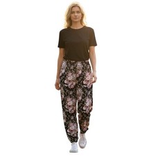 Floral High Waisted Trousers Black Pink Rose Print Straight Leg Pants