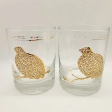 READ 2 WORN GEORGES BRIARD QUAIL PARTRIDGE SET OF LOW BALL  GLASSES SIGNED MCM