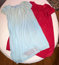 Vintage 1970 Shadowline Nylon Nightgown Lot 2 Embroidered Blue M Red L