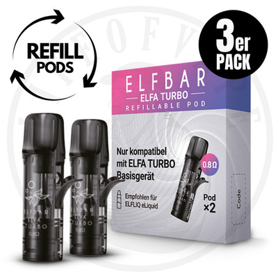 3x ELFBAR ELFA Turbo I E-Zigarette Pod-System 2x Refillable Leerpod Nachfüllbar