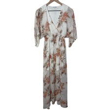 Baltic Born Kia Kimono White Floral Print Maxi Dress XS Formal Party Boho Resort