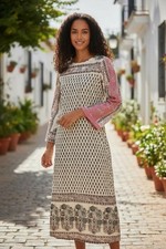 Indian Women Multi Floral Printed Cotton Kurta Kurti Top Tunic Straight Dress