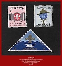 JAMAICA 1964 - "6th Inter-American Scout Conference"  3x mounted mint stamps ^