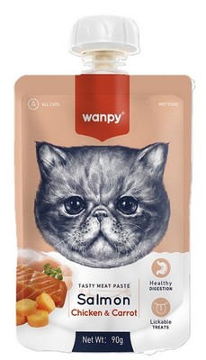 Wanpy Cat | Geschmackspaste | Cremige Katzenfrikadelle 90 g Lachs, Huhn, Karotte