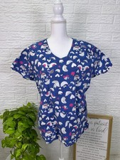 Women's L Zoe Chloe scrub top blue birds Nurse Medical