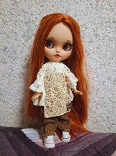 Custom Nude 12in Blythe Doll Tan Skin Matte Face Open Mouth Red Hair 1/6 Jointed
