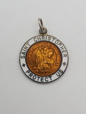Vintage St. Saint Christopher Dime Size Gold & White Enamel Medal NO RESERVE!