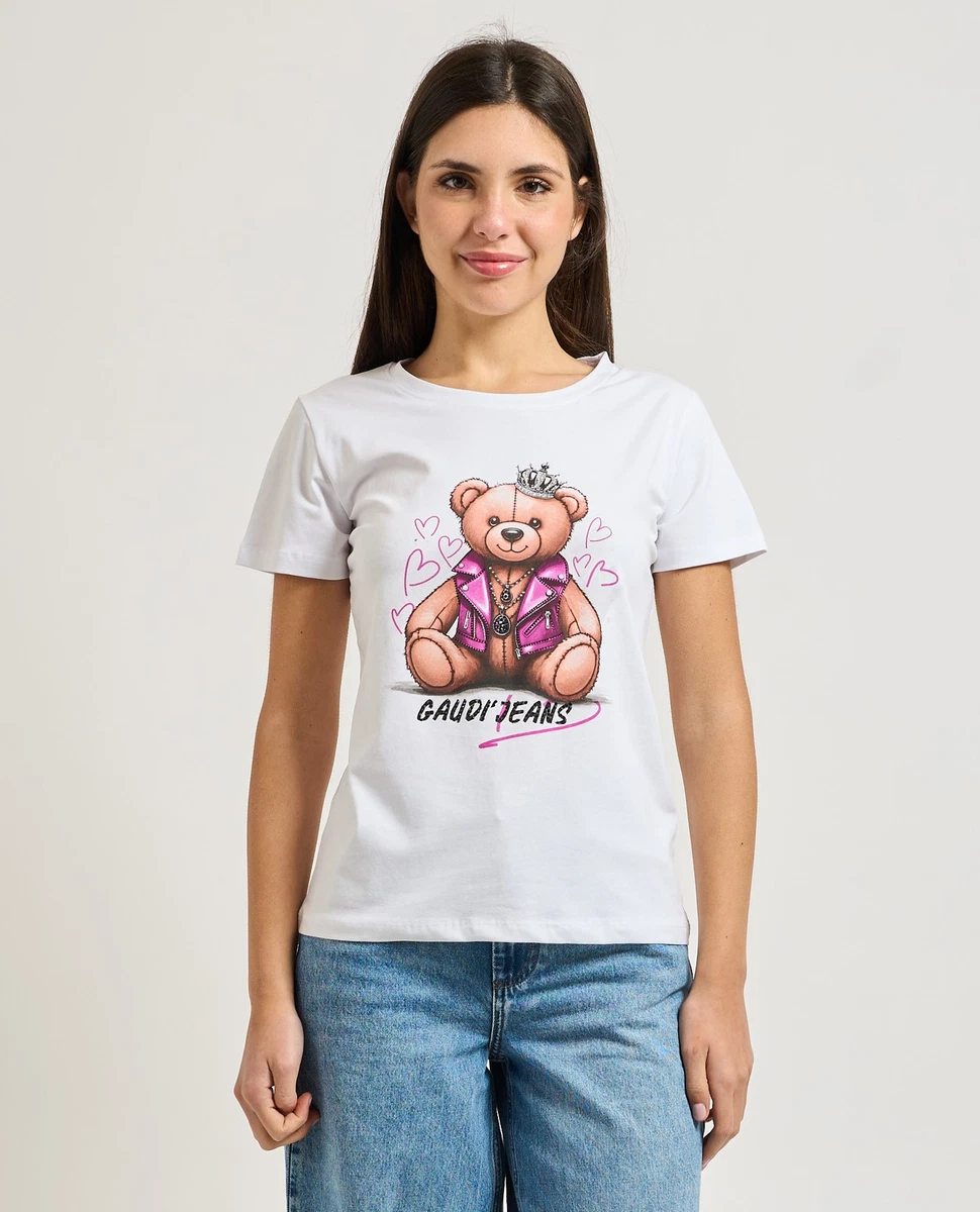 T-Shirt Donna Gaudi – 100% Cotone, Scollo A V, Colore Bianco - 2
