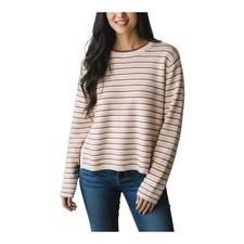 27 Miles Malibu Leah Cotton Striped Eyelet Sweater Small Crew Neck Coral White