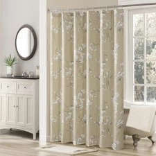 Golden Fabric Floral Shower Curtain,Silk Flowers Gold Fabric Shower Curtains ...