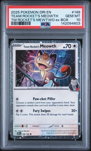 2025 POKEMON DRI EN-DESTINED RIVALS #149 TEAM ROCKET'S MEOWTH PSA 10