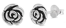 STERLING SILVER Silver Stud Earrings - Rose Flower