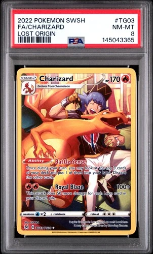 2022 POKEMON SWORD & SHIELD LOST ORIGIN #TG03 FULL ART/CHARIZARD PSA 8