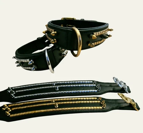 Heavy Duty Stud And Spike Collar And Lead For Dogs Premium Best Grade Leather . - Picture 1 of 11