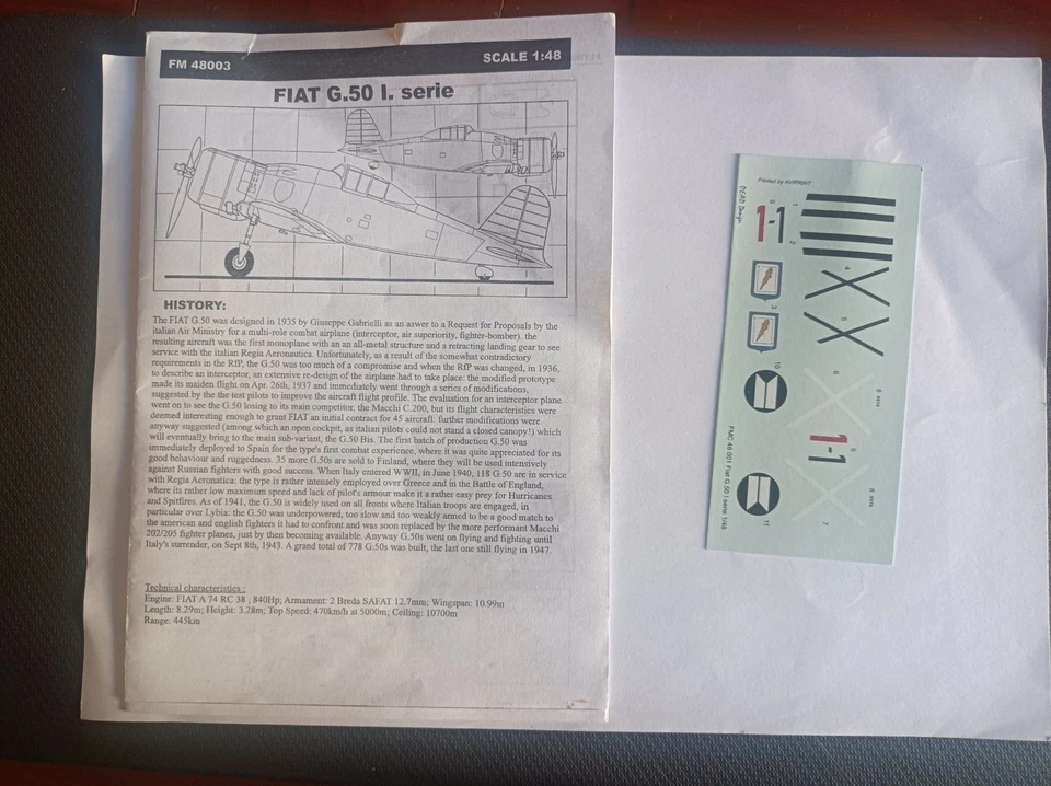 Flying Machines Fiat G 50 1 Serie 1/48 Regia Aeronautica Spanish civil War - Immagine 4 di 4