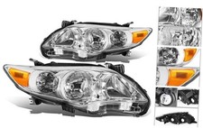 Pair Headlight Assembly Compatible With 2011-2013 Toyota Corolla Chrome amber