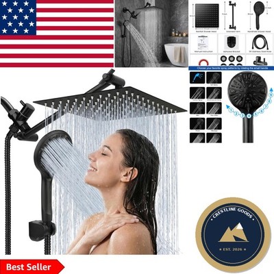 Elegant 10'' Rainfall Shower Head with Handheld, 11'' Extension Arm & 9 Settings