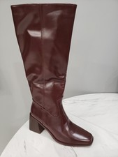 NEW SIZE 10 - MUCCCUTE Knee High Boots Women Square Toe Chunky Heel Burgundy