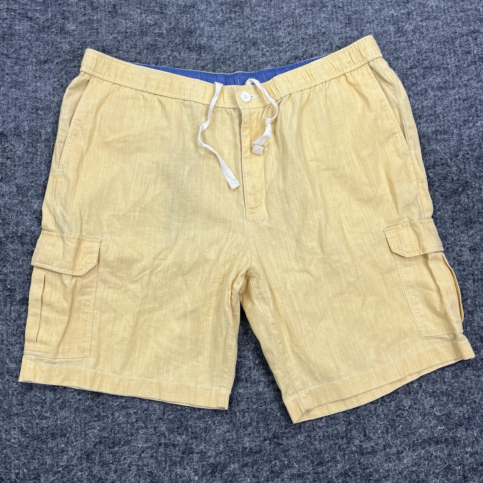 Tommy Bahama Shorts Mens 2XL XXL Yellow Cotton Linen Cargo Beach Resort Camp