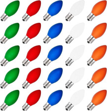 C7 Christmas Light Replacement Bulbs, 25 Pack Ceramic Multicolor Incandescent Bu