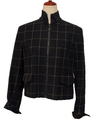 AKRIS Punto Black Windowpane 100% Wool Zip Jacket Women s US 10