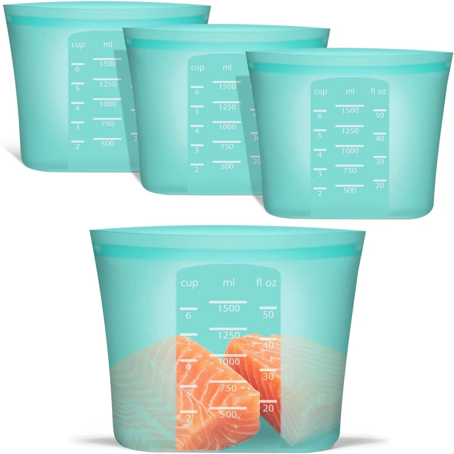 Large Reusable Storage Bag 4 Pack 100% Silicone Food Storage Bags Stand Up