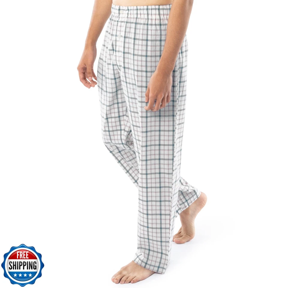 Juego de pijama Fruit of the Loom de tela ancha de manga larga para hombre, plai natural/verde Foto 3 de 4