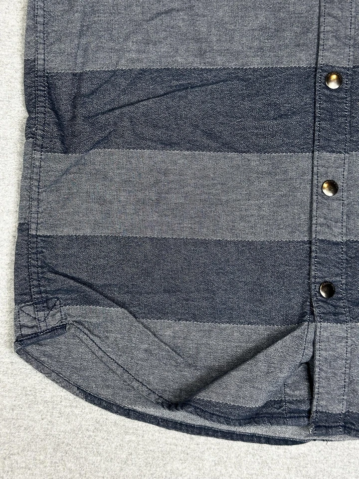 Volcom Cambro Shirt Mens Large Blue Gray Striped Short Sleeve Button Up Slim Fit - Image 4 of 4