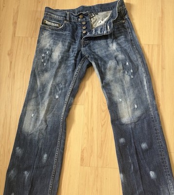 Armani Exchange Men s Blue Distressed Denim Straight Jeans Size 30