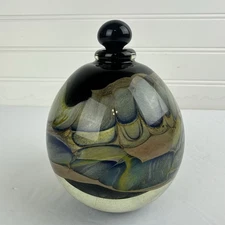 Brent Kee Young Blown Studio Art Agate Glass Perfume Bottle Vase Vessel Signed